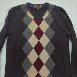 V-Neck Argyle Sweater - Brown, Gray, Cream, and Burgundy